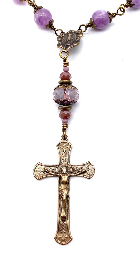 Lilac Amethyst Matte Gemstone BIG BEAD Catholic Heirloom Travel Rosary
