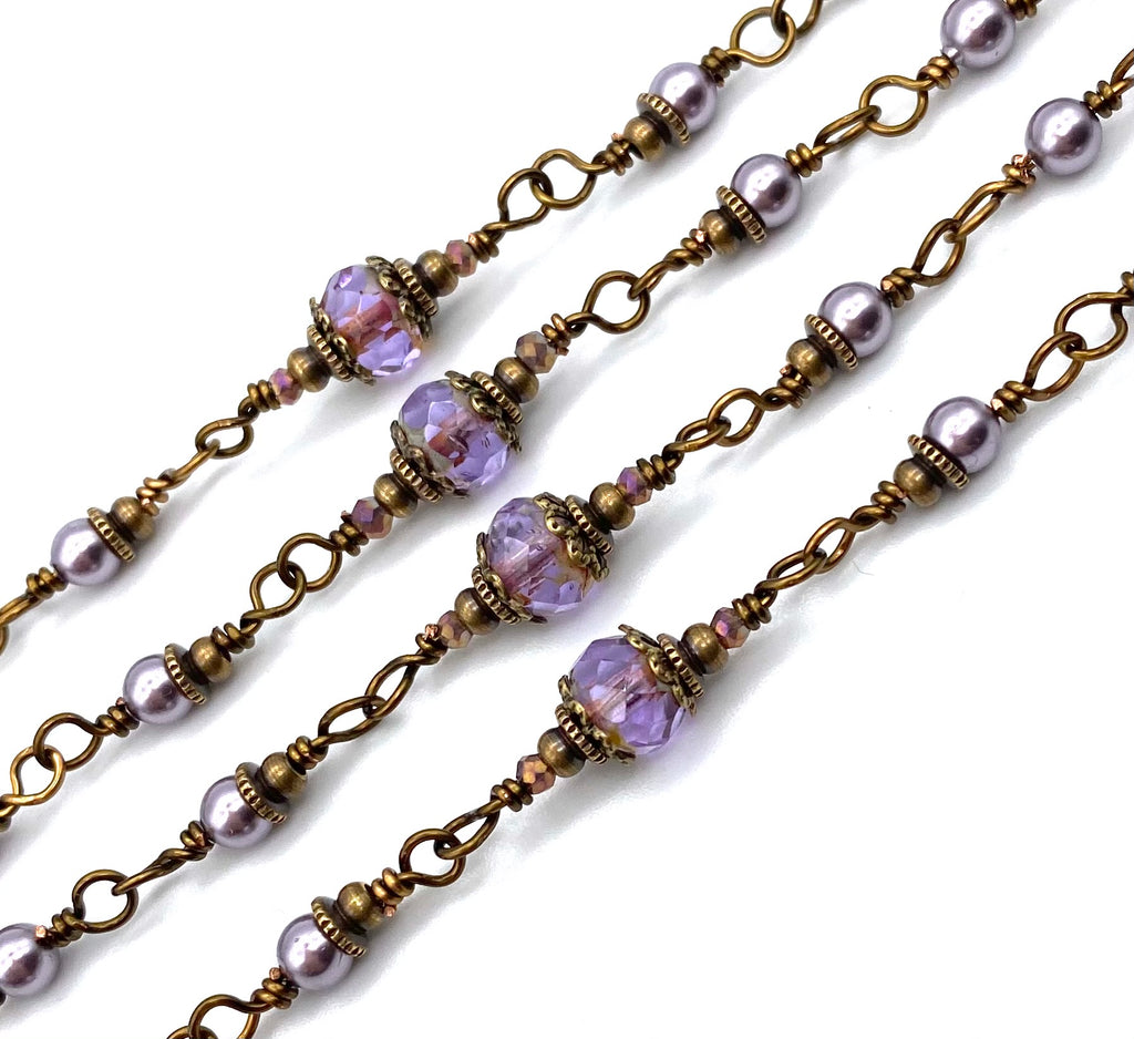 Lilac Swarovski Pearl Wire Wrapped Catholic Heirloom Rosary Petite