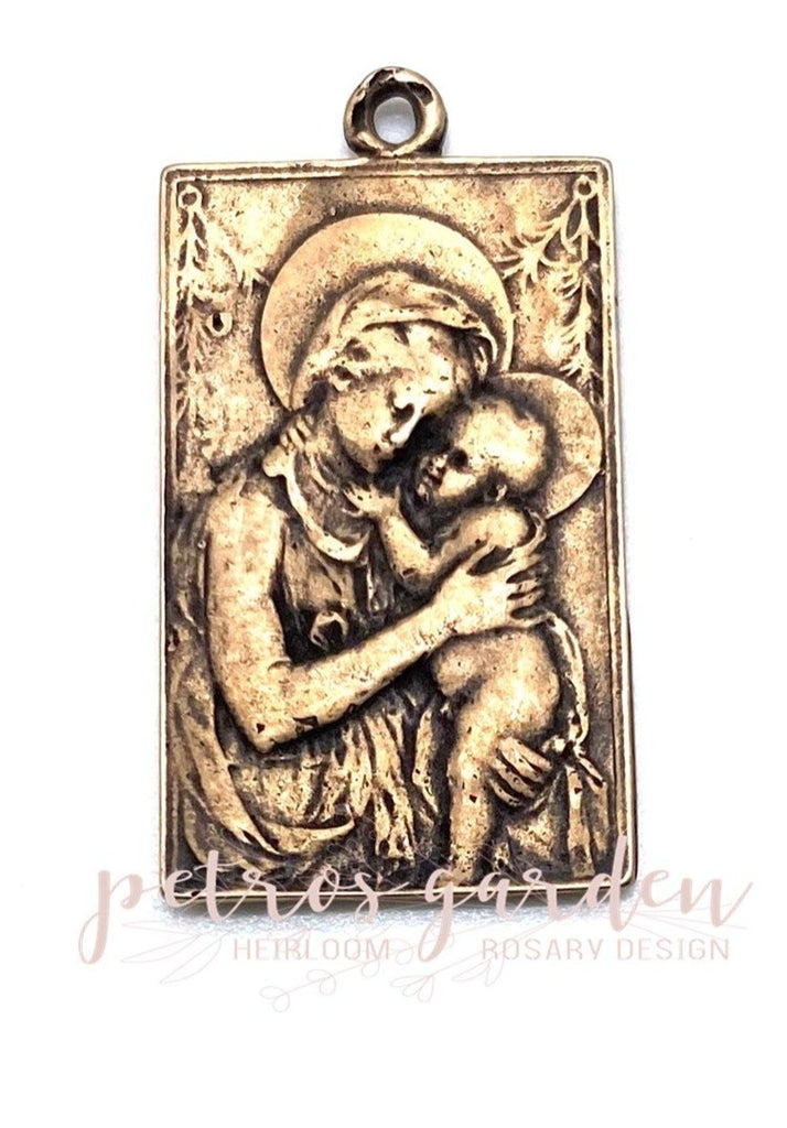 Solid Bronze MADONNA & CHILD Catholic Medal, Catholic Pendant, Antique/Vintage Reproduction #PG7107