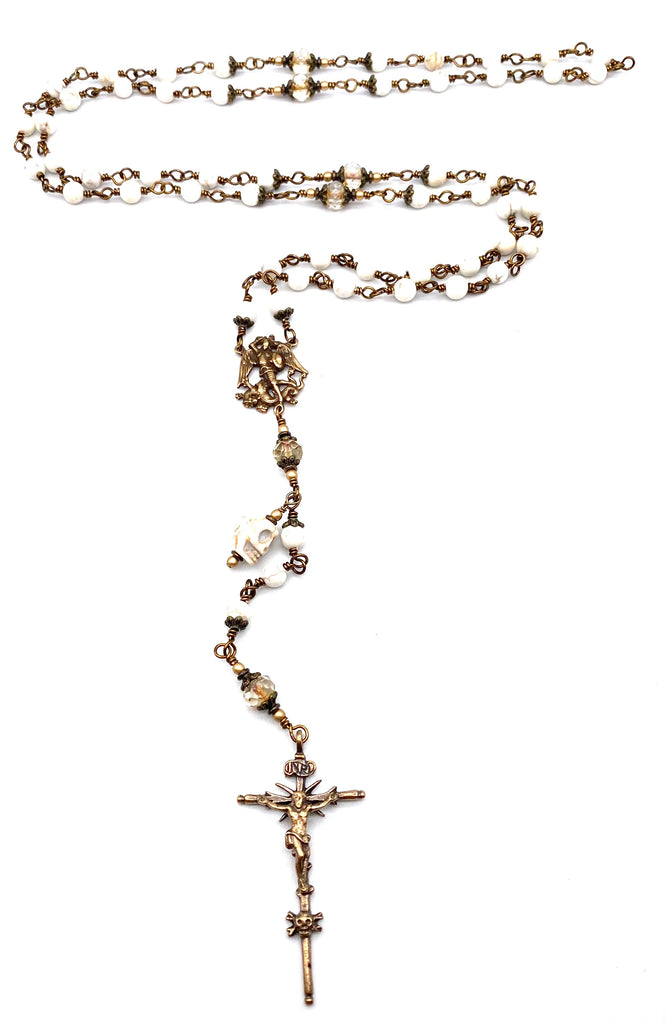 Magnesite Matte Gemstone Catholic Heirloom "Memento Mori" Rosary Medium