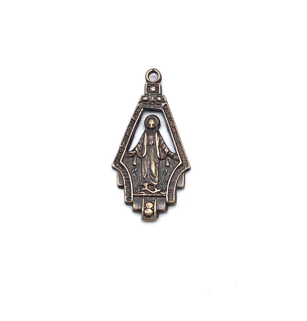 Solid Bronze MIRACULOUS MEDAL ART DECO Catholic Medal, Catholic Pendant, Antique/Vintage Reproduction #PG7116