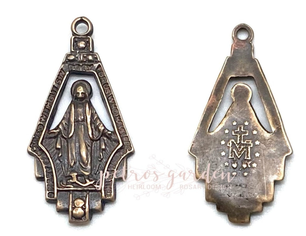Solid Bronze MIRACULOUS MEDAL ART DECO Catholic Medal, Catholic Pendant, Antique/Vintage Reproduction #PG7116