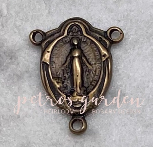 Solid Bronze MIRACULOUS MEDAL Small Oval Rosary Center, Catholic Centerpiece, Antique/Vintage Reproduction #PG1108