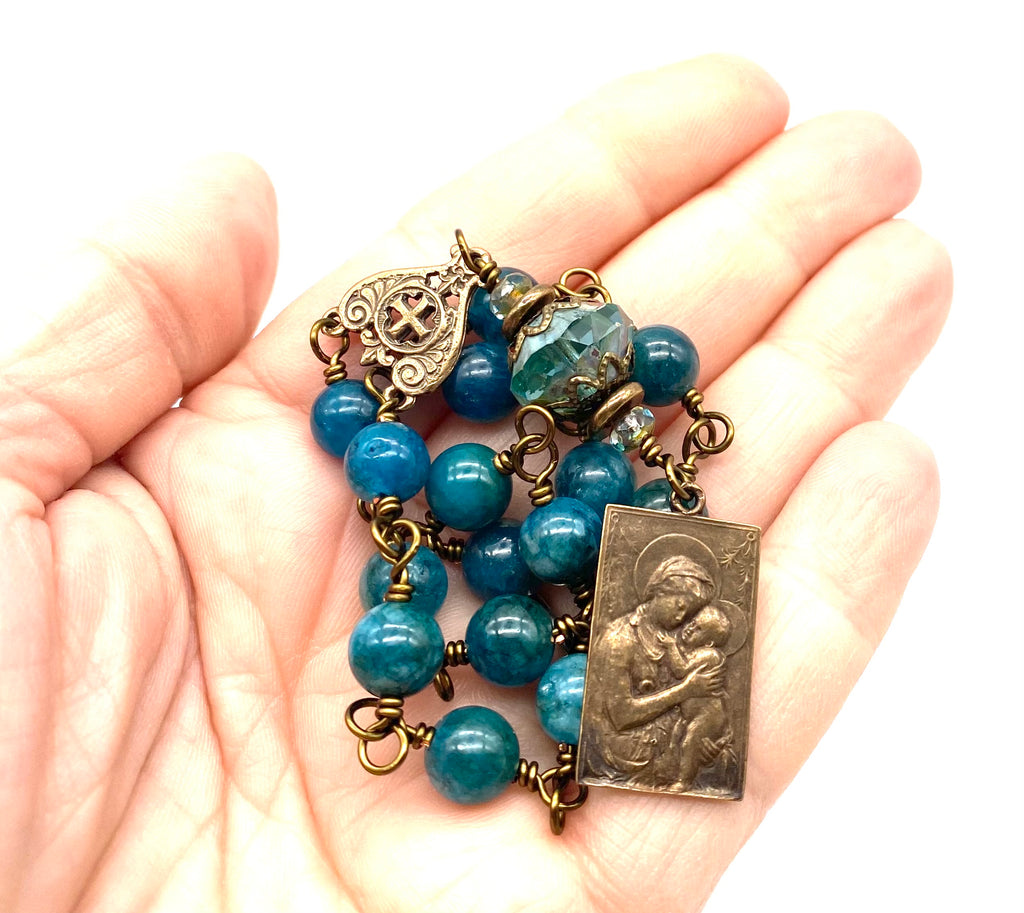 Natural Apatite Gemstone Wire Wrapped Catholic Heirloom St. Andrew CHRISTMAS NOVENA Chaplet