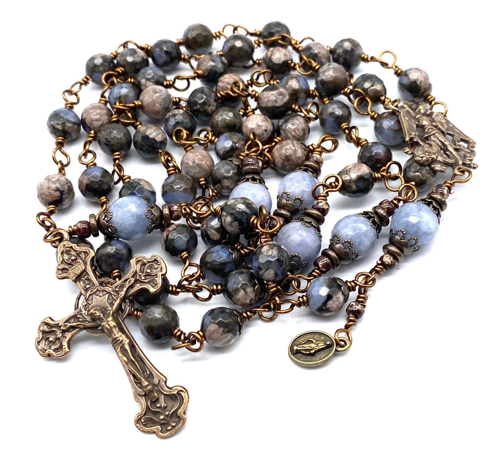 Natural Dark Opal Faceted Gemstone Wire Wrapped Catholic Heirloom Rosary Large