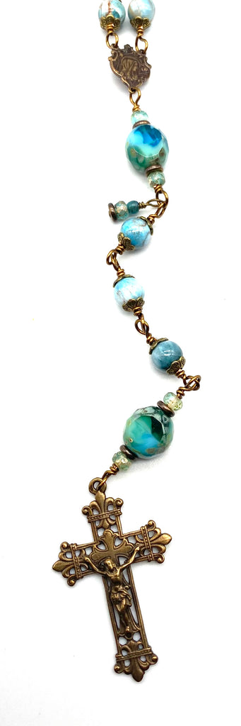 Natural Light Apatite Gemstone Wire Wrapped Catholic Heirloom Travel Rosary