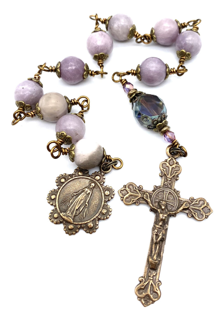 Pale Lilac Tourmaline Gemstone BIG BEAD Catholic Heirloom Tenner Rosary