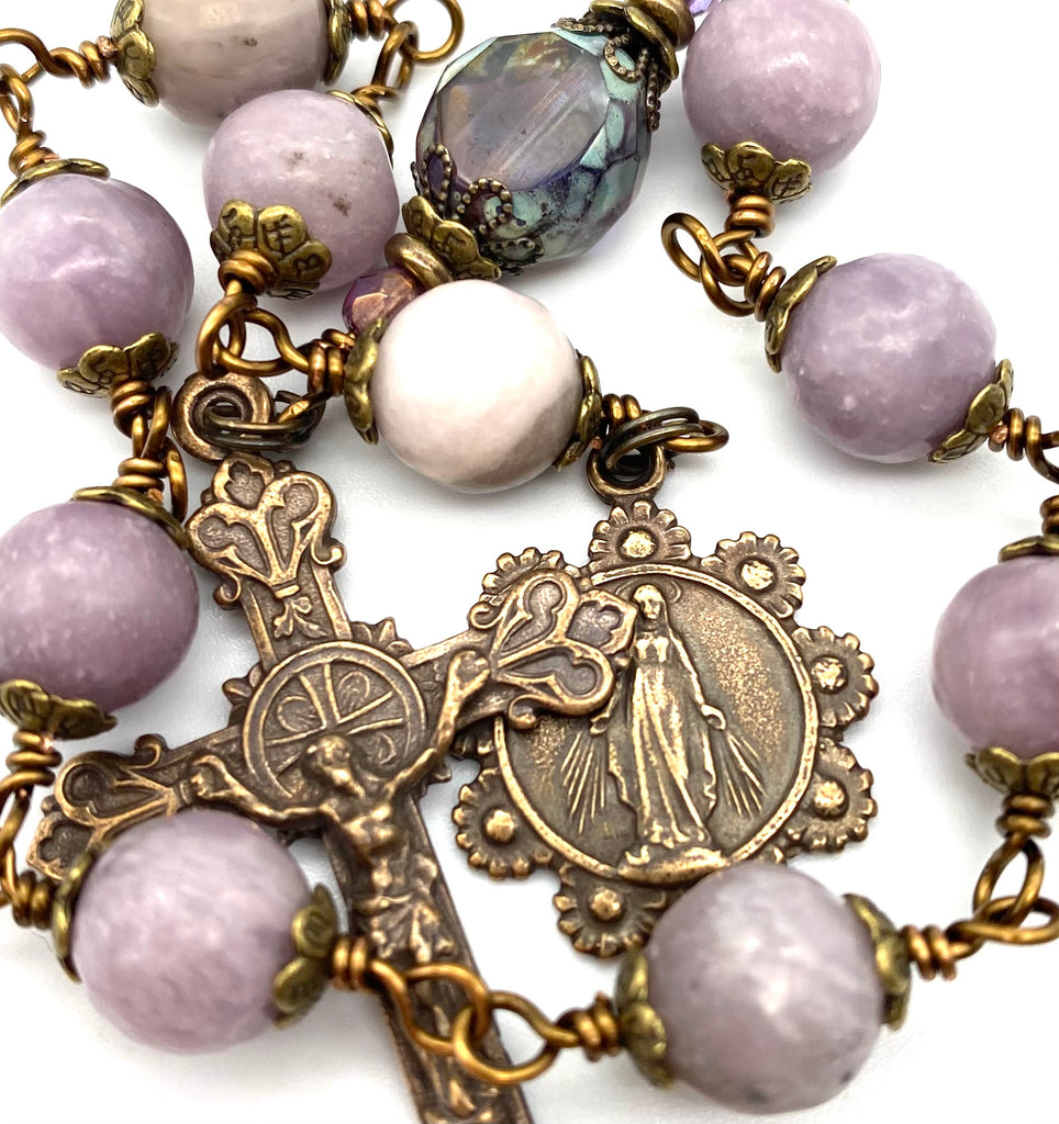 Pale Lilac Tourmaline Gemstone BIG BEAD Catholic Heirloom Tenner Rosary