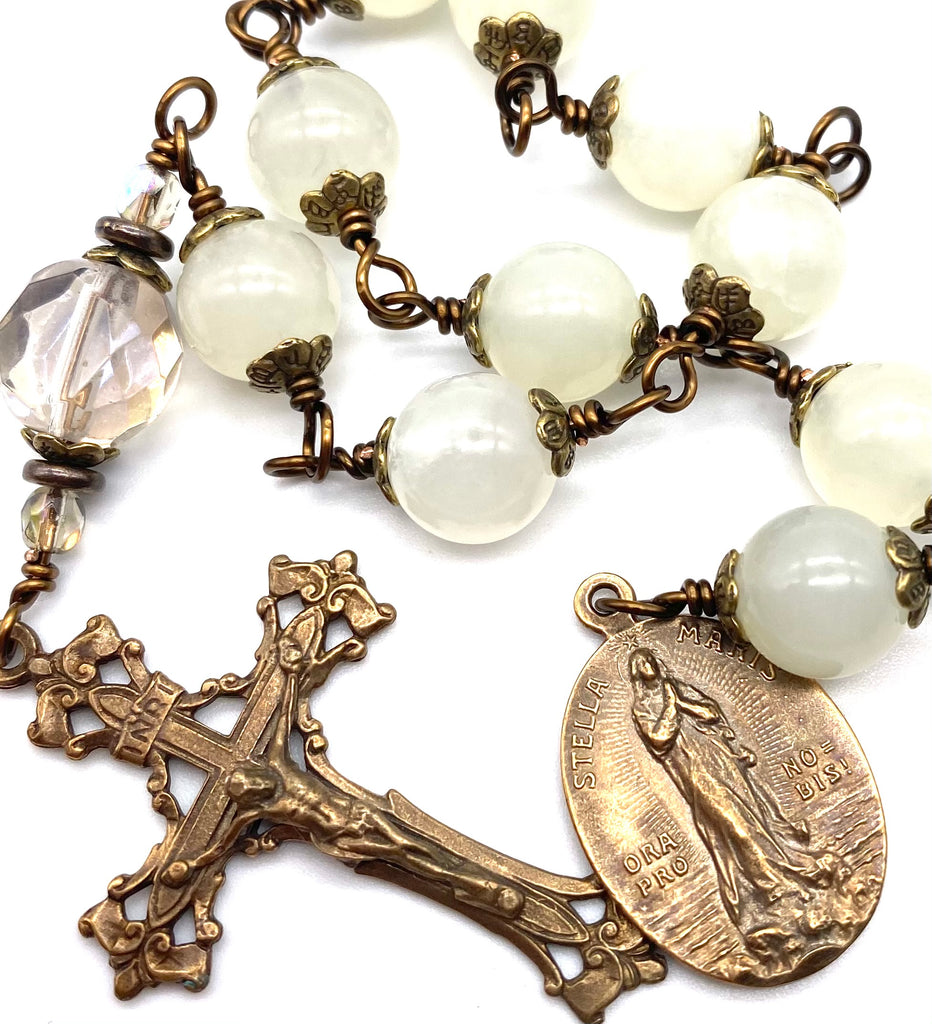 Pale Mountain Jade Gemstone BIG BEAD Catholic Heirloom Tenner Rosary