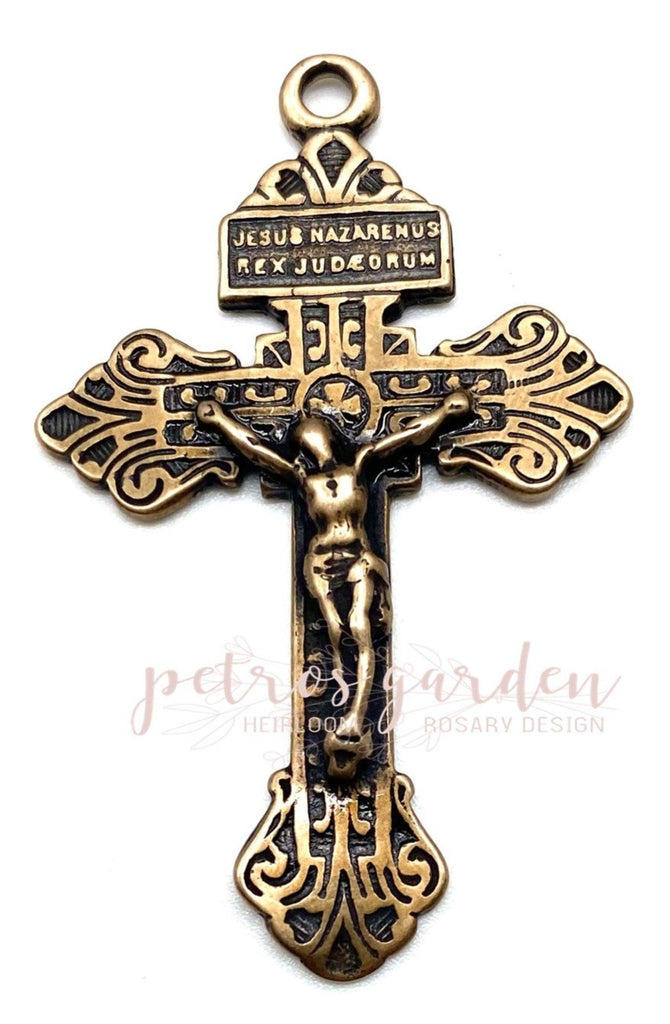 Solid Bronze PARDON Rosary Crucifix, Catholic Pendant, Antique/Vintage Reproduction #PG4106