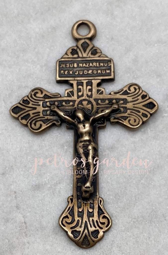 Solid Bronze PARDON Rosary Crucifix, Catholic Pendant, Antique/Vintage Reproduction #PG4106