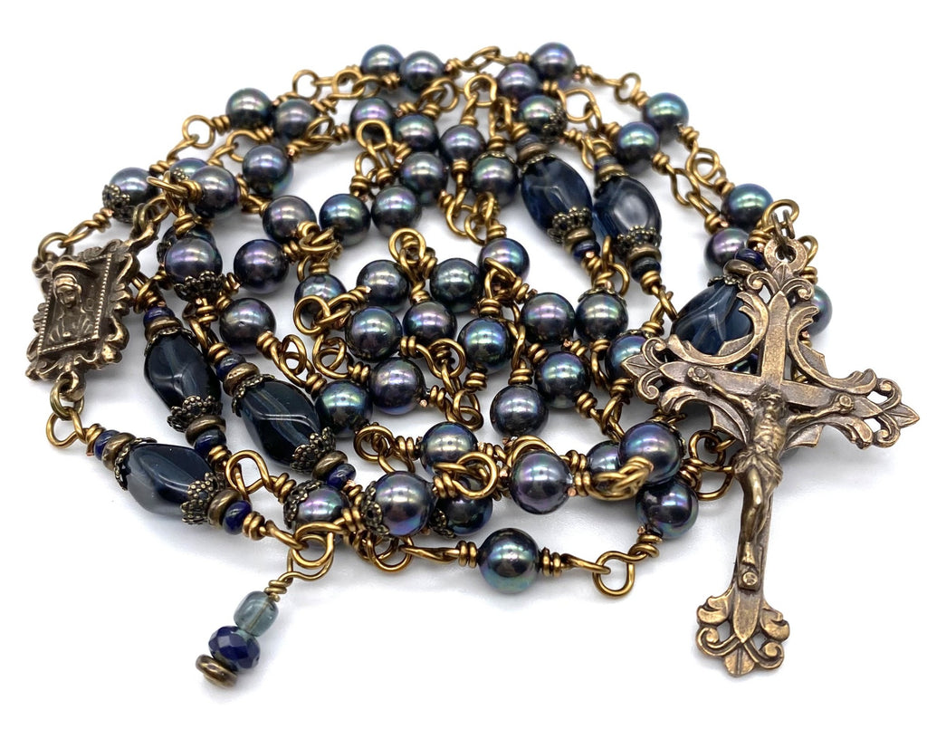 Peacock Shell Pearl Catholic Heirloom Rosary Medium
