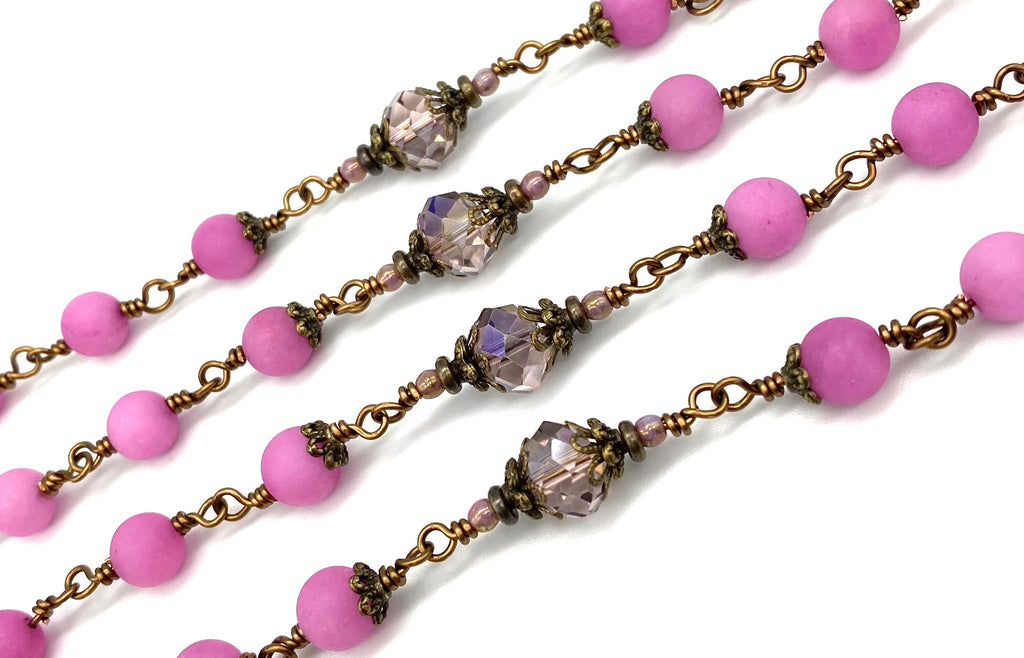 handcrafted vintage inspired violet jade matte gemstone wire wrapped catholic heirloom large