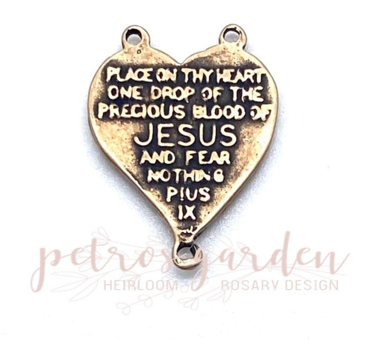 Solid Bronze PRECIOUS BLOOD HEART Rosary Center, Antique/Vintage Reproduction #PG1106