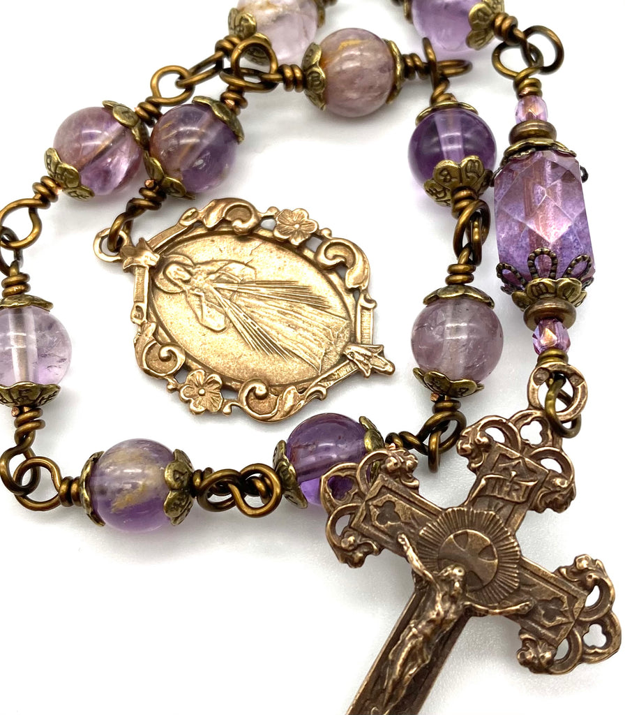 Purple Quartz Gemstone Catholic Heirloom Tenner Rosary