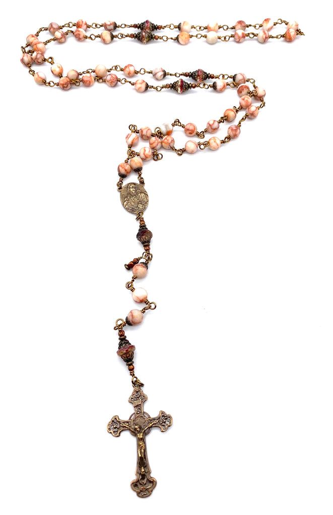 Red Zebra Jasper Matte Gemstone Wire Wrapped Catholic Heirloom Rosary Large