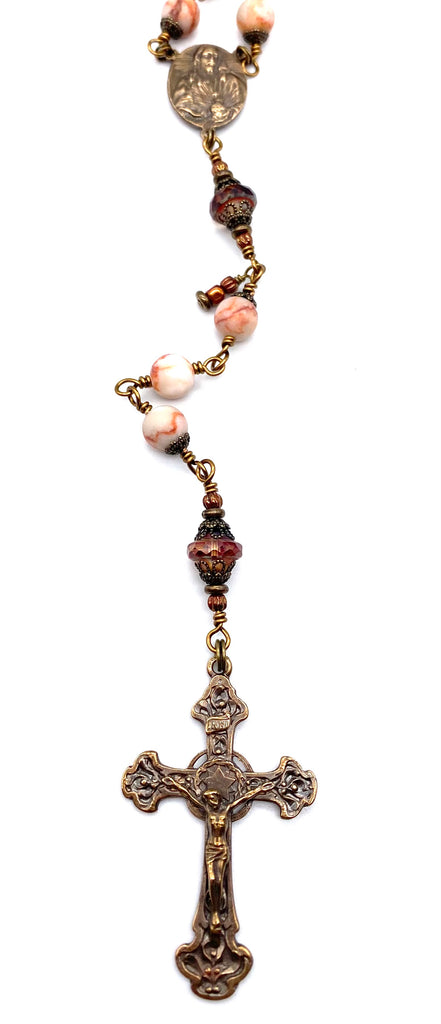 Red Zebra Jasper Matte Gemstone Wire Wrapped Catholic Heirloom Rosary Large