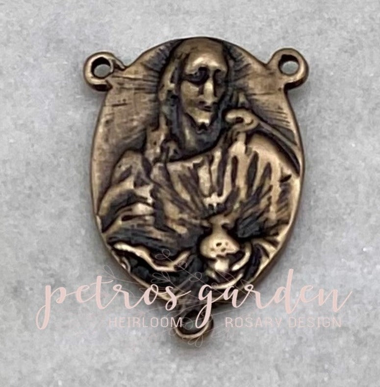Solid Bronze SACRED HEART OF JESUS Rosary Center, Antique/Vintage Reproduction #PG2106