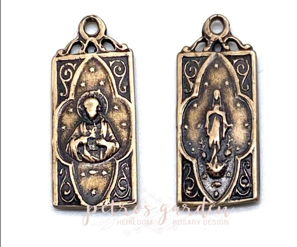 Solid Bronze SACRED HEART OF JESUS Catholic Medal, Catholic Pendant, Antique/Vintage Reproduction #PG7102