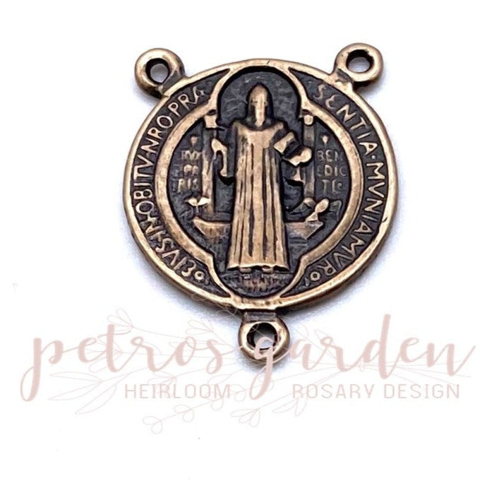 Solid Bronze SAINT BENEDICT Circular Rosary Center, Antique/Vintage Reproduction #PG1104