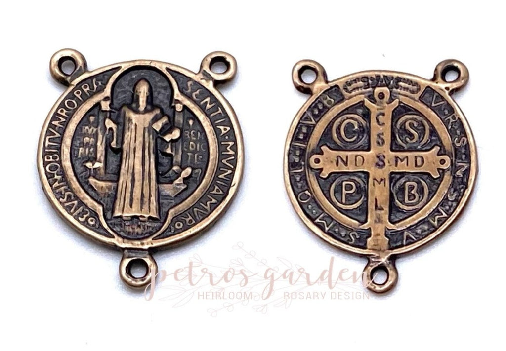 Solid Bronze SAINT BENEDICT Circular Rosary Center, Antique/Vintage Reproduction #PG1104