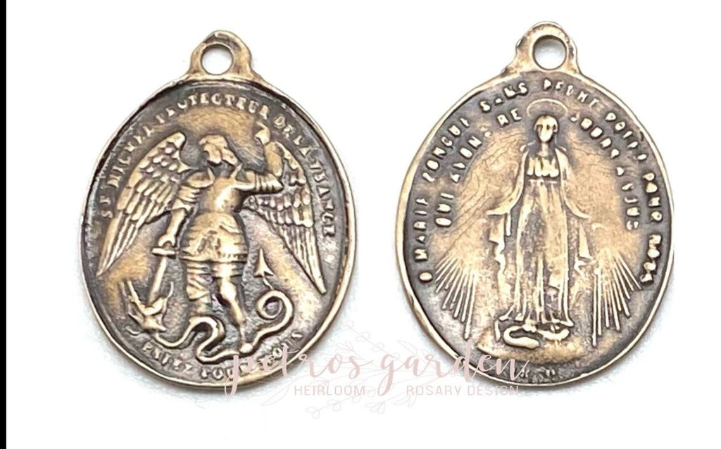 Solid Bronze SAINT MICHAEL Delicate Oval Catholic Medal, Catholic Pendant, Antique/Reproduction #PG7109