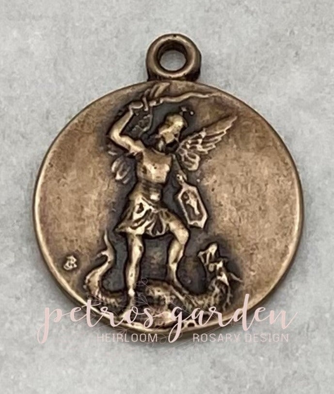 Solid Bronze SAINT MICHAEL Catholic Medal, Antique/Vintage Reproduction #PG7108