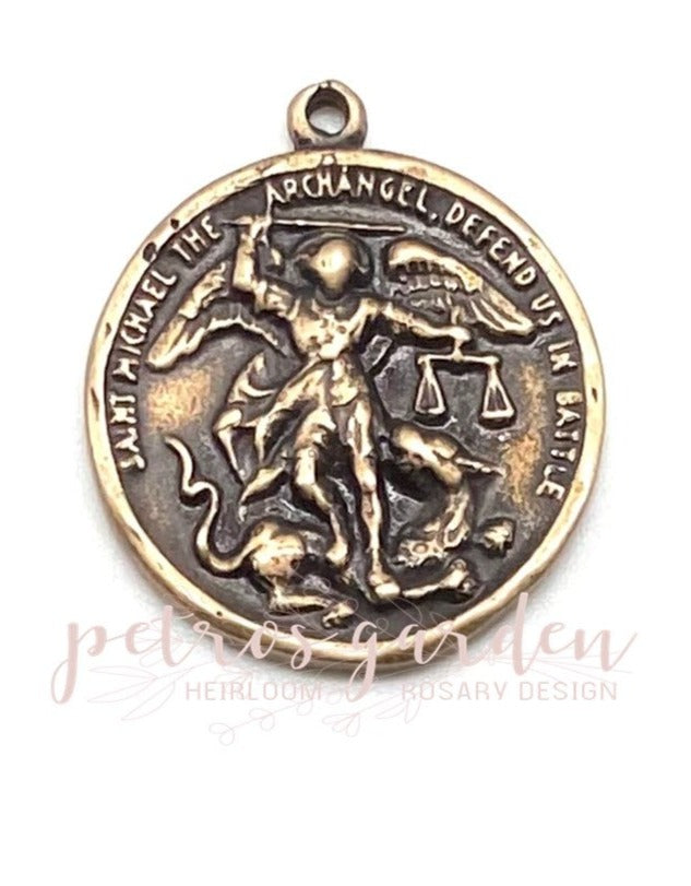 Solid Bronze SAINT MICHAEL Raised Catholic Medal, Catholic Pendant, Antique/Vintage Reproduction #PG7110
