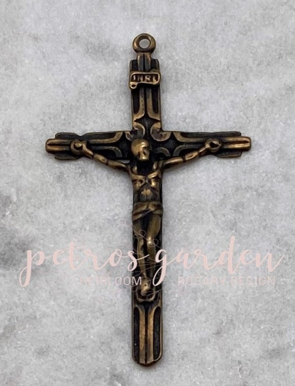 Solid Bronze SLIM STRAIGHT Rosary Crucifix, Catholic Pendant, Antique/Vintage Reproduction #PG4107