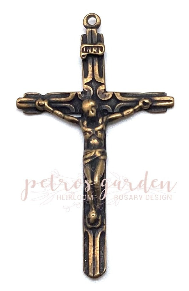 Solid Bronze SLIM STRAIGHT Rosary Crucifix, Catholic Pendant, Antique/Vintage Reproduction #PG4107