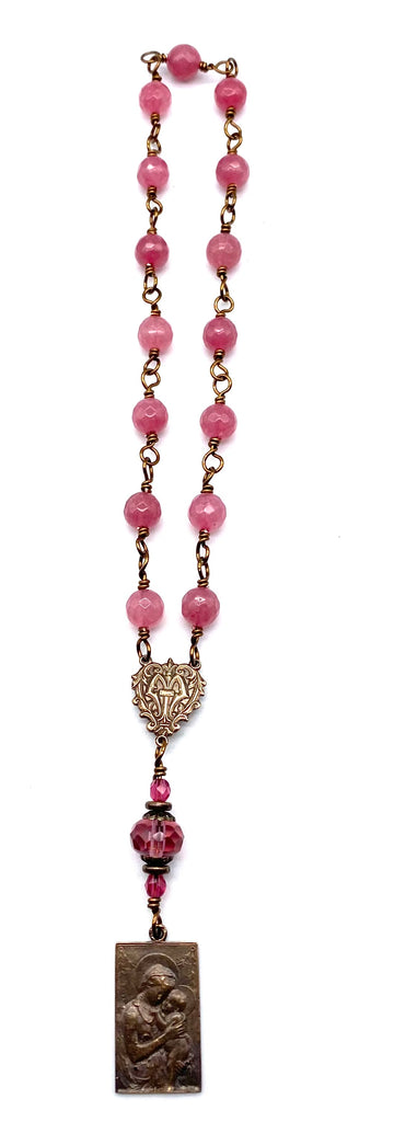 Strawberry Sorbet Faceted Jade Gemstones Wire Wrapped Catholic Heirloom St. Andrew CHRISTMAS NOVENA Chaplet