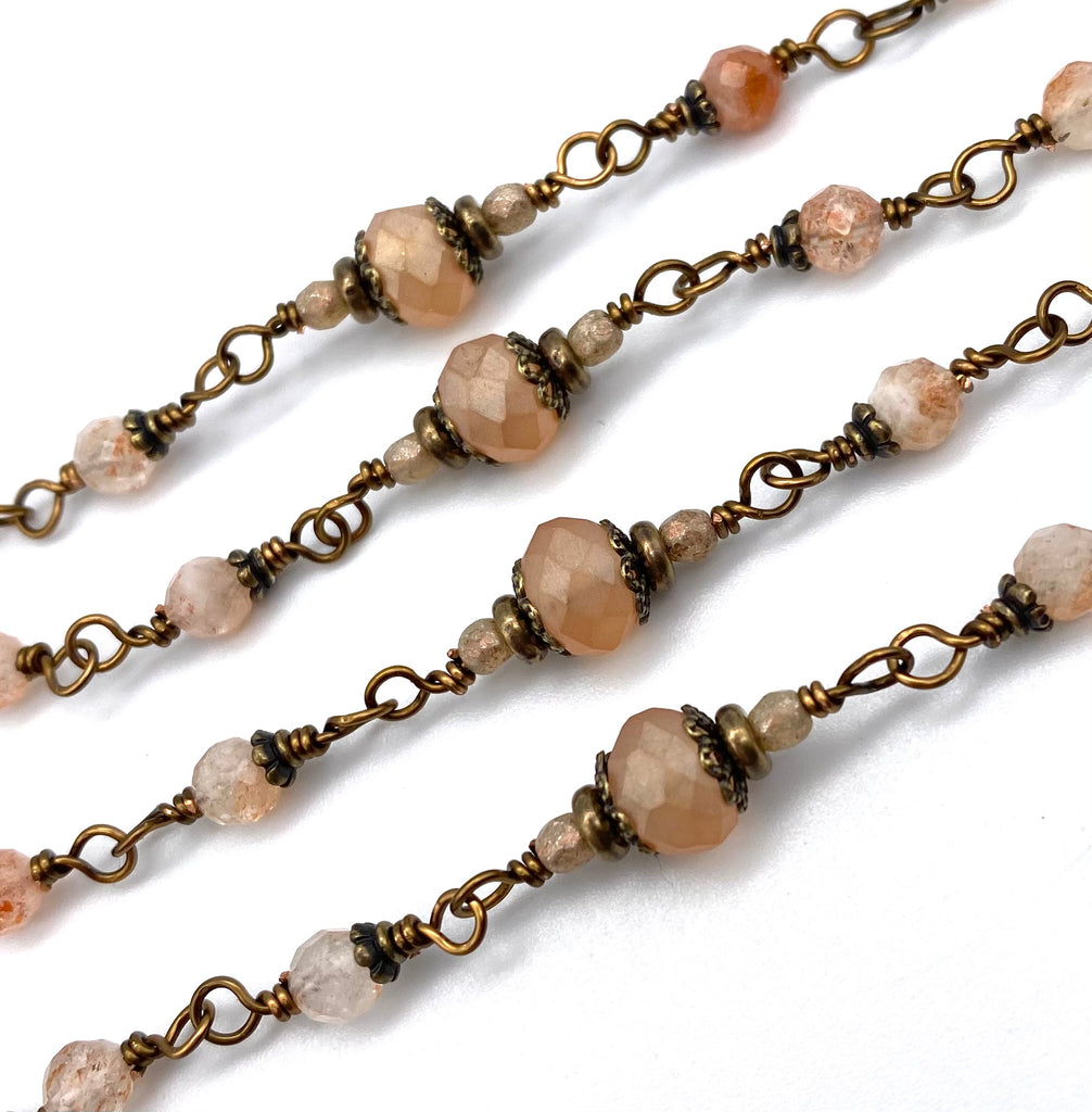 handcrafted vintage inspired sunstone faceted gemstone wire wrapped catholic heirloom rosary petite