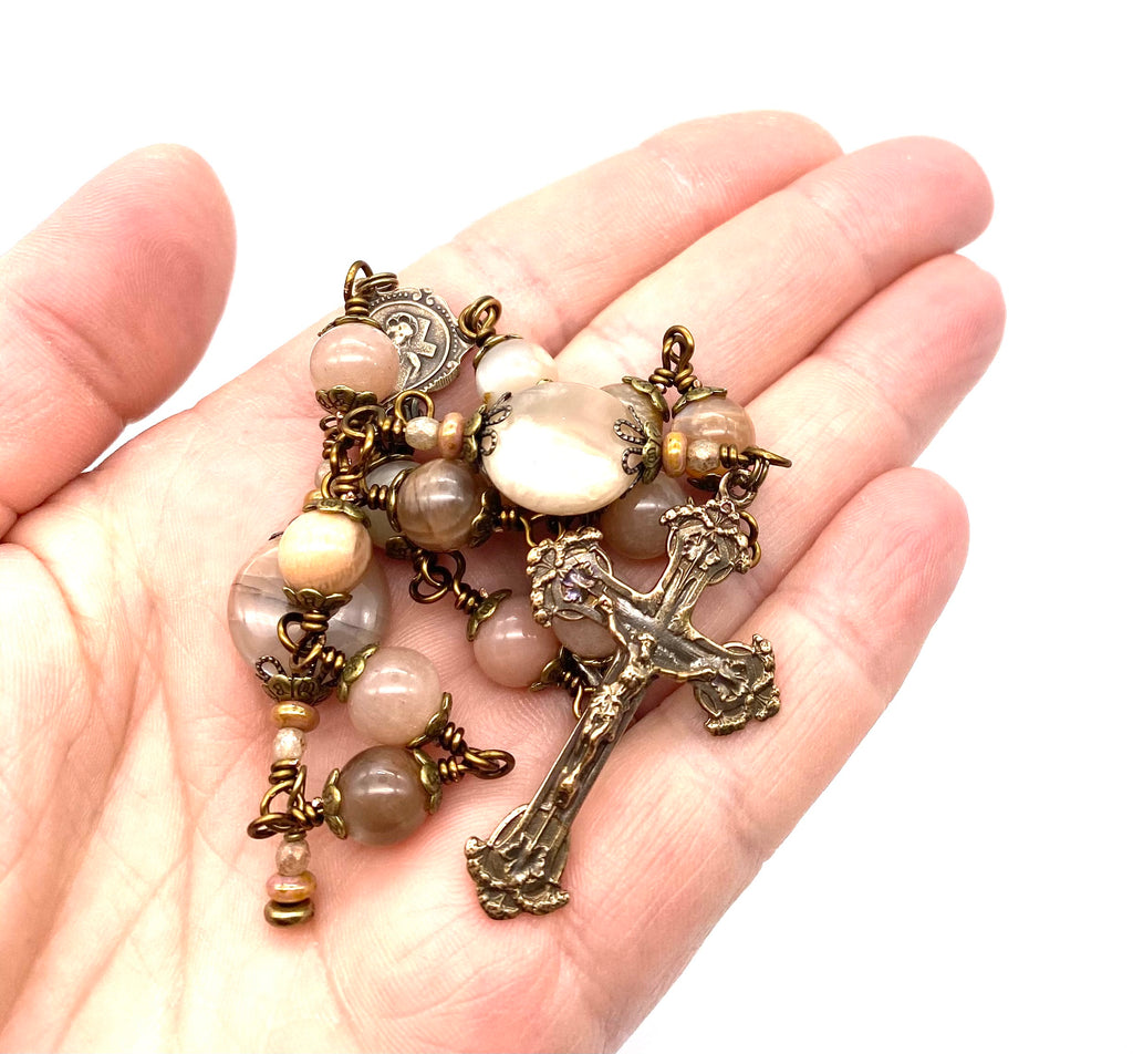 Sunstone Gemstone Catholic Heirloom Travel Rosary