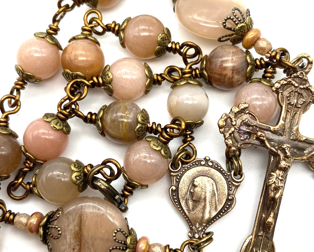 Sunstone Gemstone Catholic Heirloom Travel Rosary