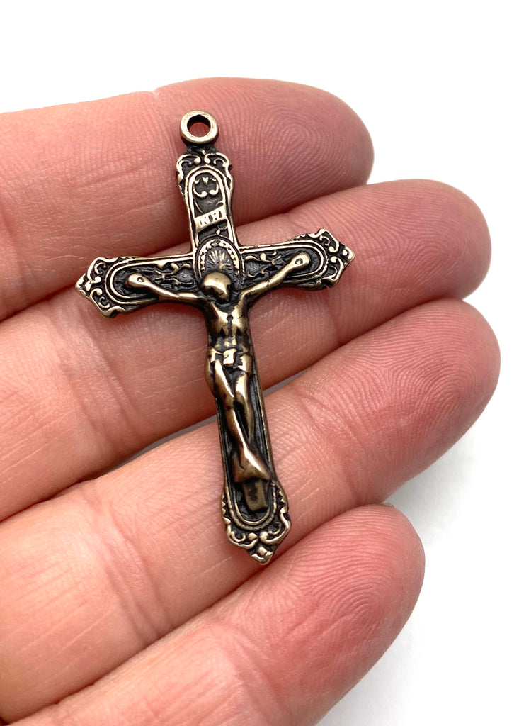 Solid Bronze VICTORIAN ORNATE Rosary Crucifix, Catholic Pendant, Antique/Vintage Reproduction #PG3112