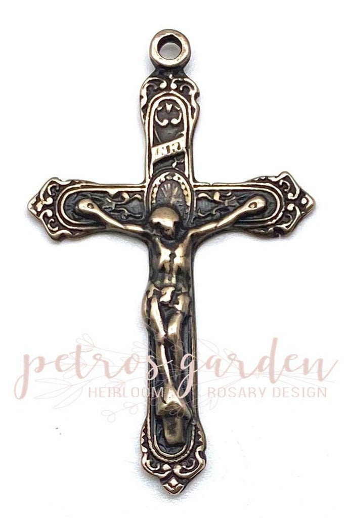 Solid Bronze VICTORIAN ORNATE Rosary Crucifix, Catholic Pendant, Antique/Vintage Reproduction #PG3112